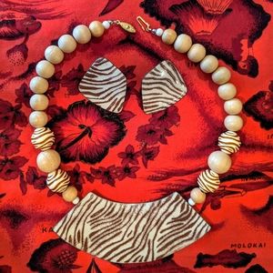 Vintage 1980s Zebra animal print enamel jewelry set